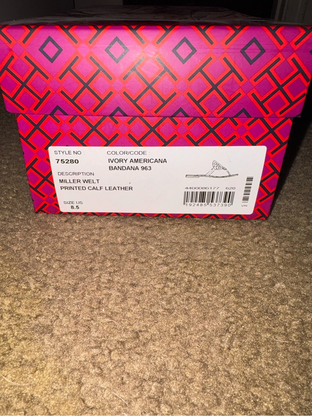 Tory Burch White & Navy Paisley Miller Thong Sandals - Picture 6 of 6
